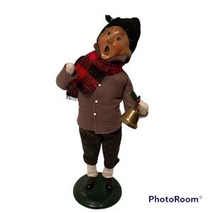 BYERS’ CHOICE CAROLER VINTAGE MAN 1996 HOME HOLIDAY BELL RINGER GRAY CLOTHES USA